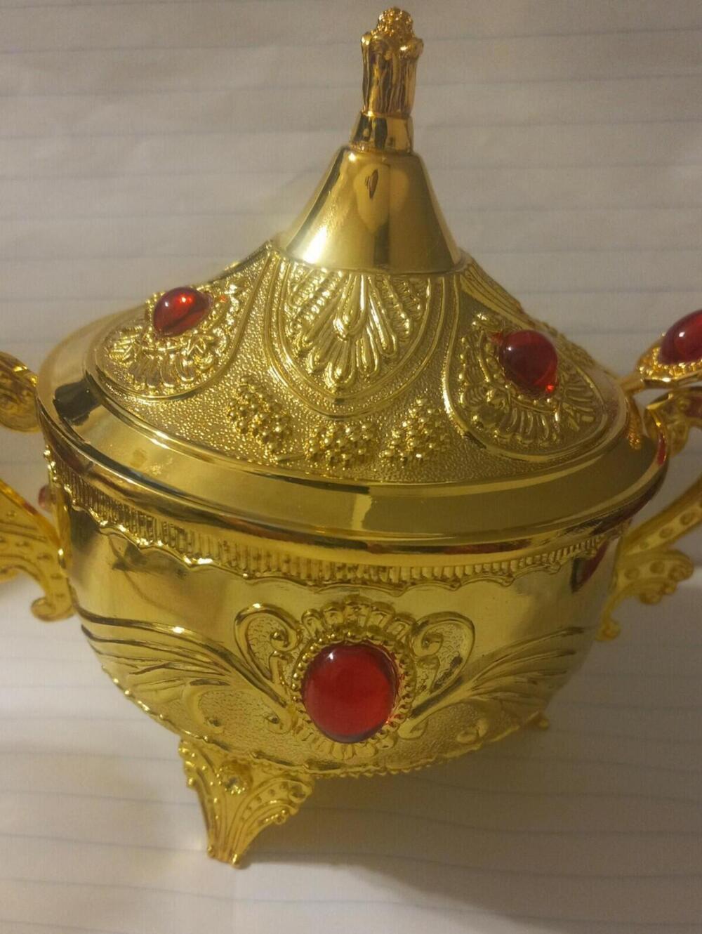 Gold Turkish Style Sugar Bowl (see description) and Turkish Coffee Cup Saucer
